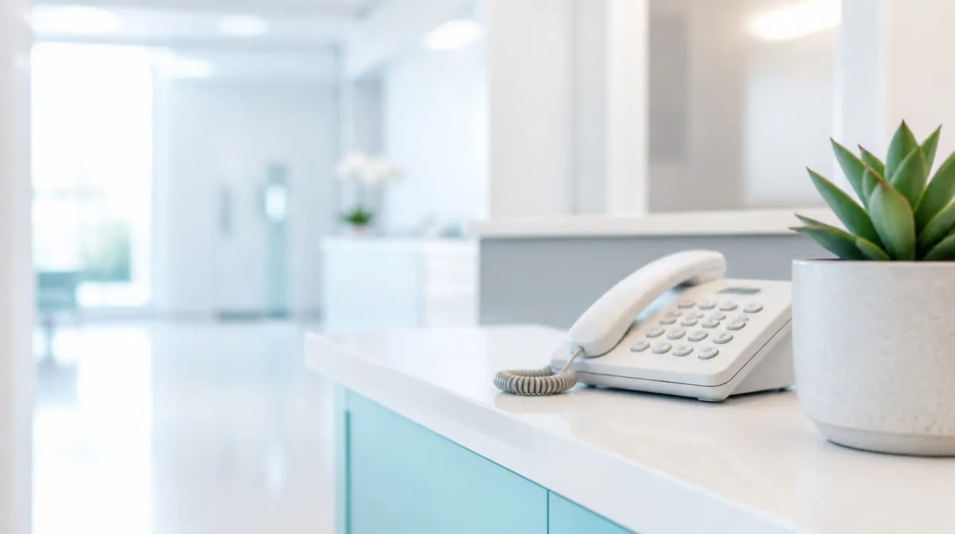 The reception counter of a bright modern dental clinic